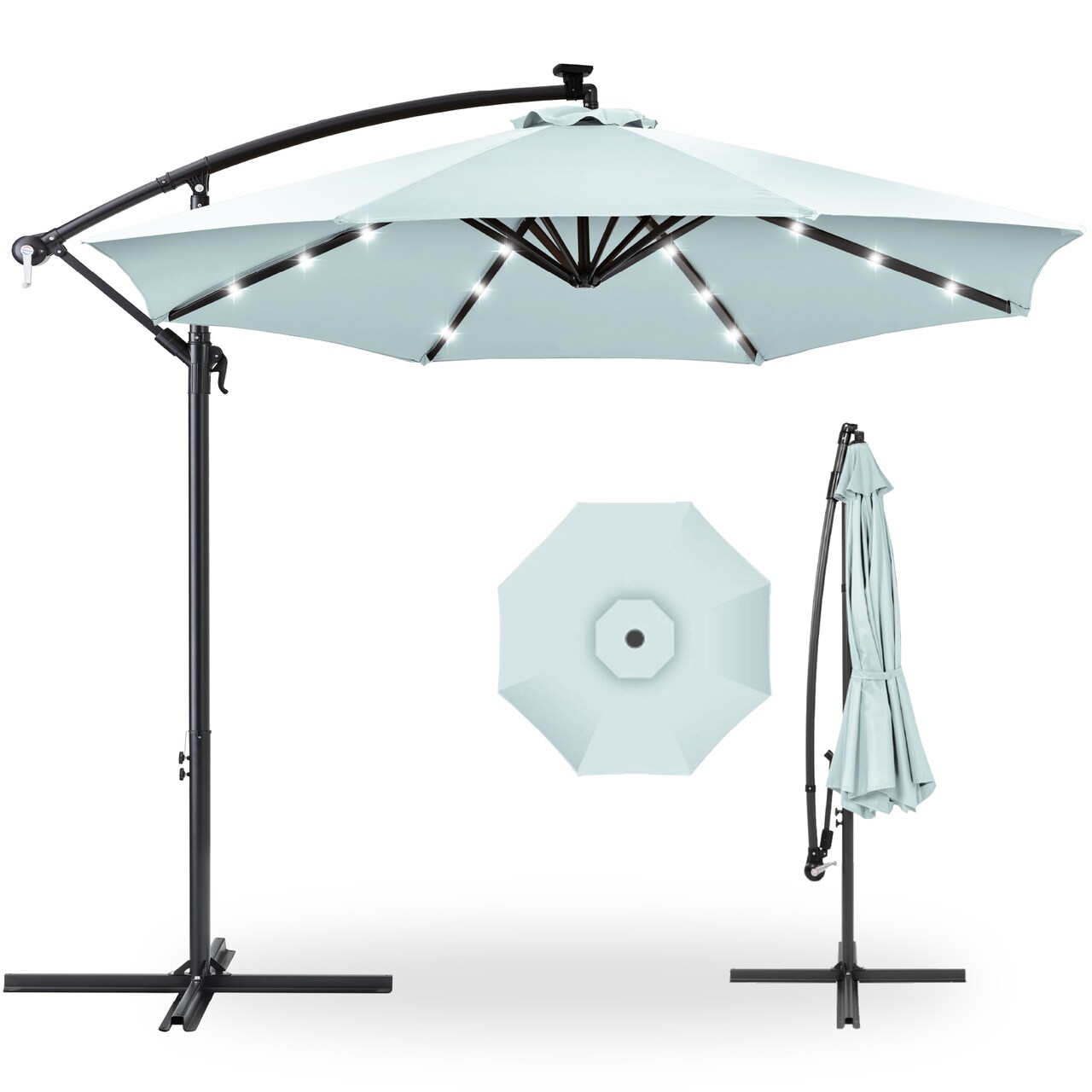 Best Choice Products 10ft Solar LED Offset Hanging Outdoor Market Patio Umbrella w/ Adjustable Tilt